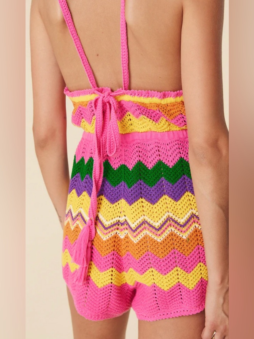 NWT Spell & The Gypsy Collective Ziggy Crochet Romper in Sorbet - Picture 3 of 7
